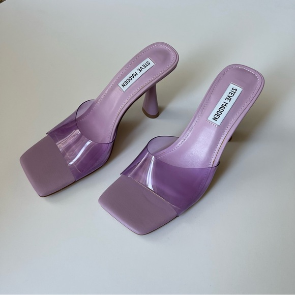 Steve Madden Elated Slide Sandals Heels Lilac Lucite - Picture 8 of 8